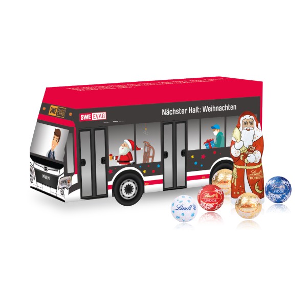 3D Präsent Bus mit Lindt Santa &amp; Lindt Minis
