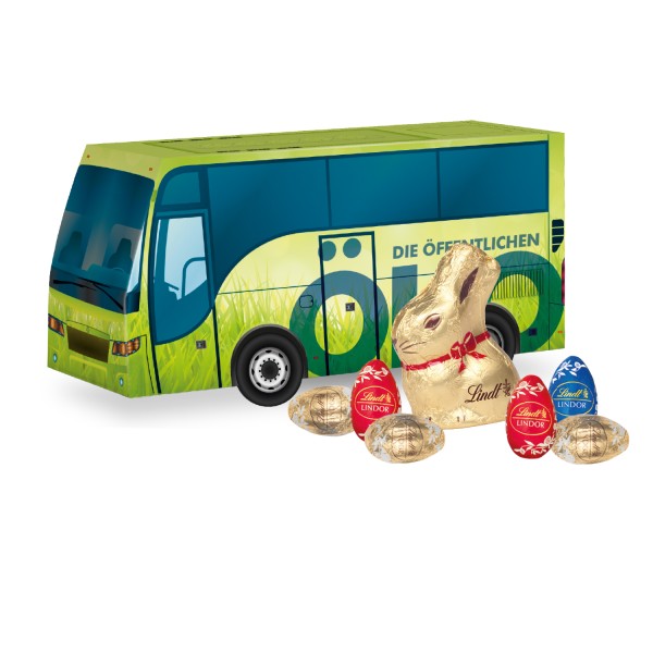 3D Präsent Bus mit Lindt Goldhase und Eier 
