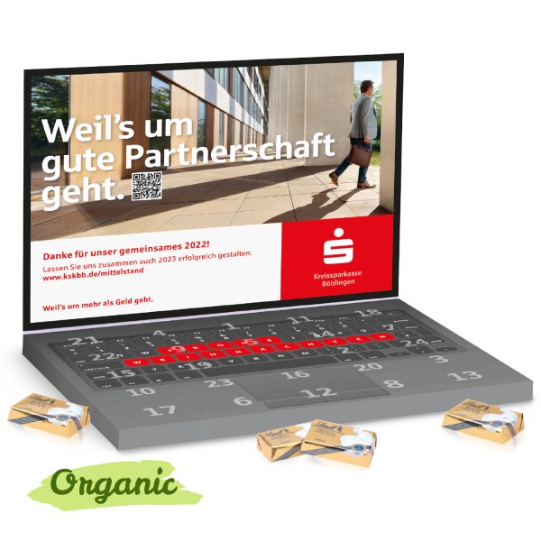 Adventskalender Laptop mit Lindt Schokotäfelchen, Organic